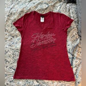 Harley Davidson V neck short sleeve t-shirt, heathered red